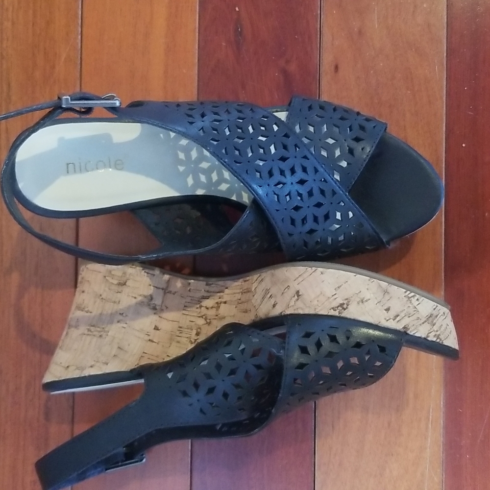 Nicole black leather platform sandals,  worn once, size 6.5